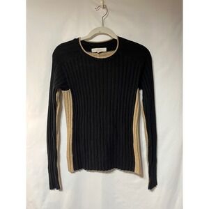 LOFT Women's Black Tan Ribbed Knit Crew Neck Sweater Size S
